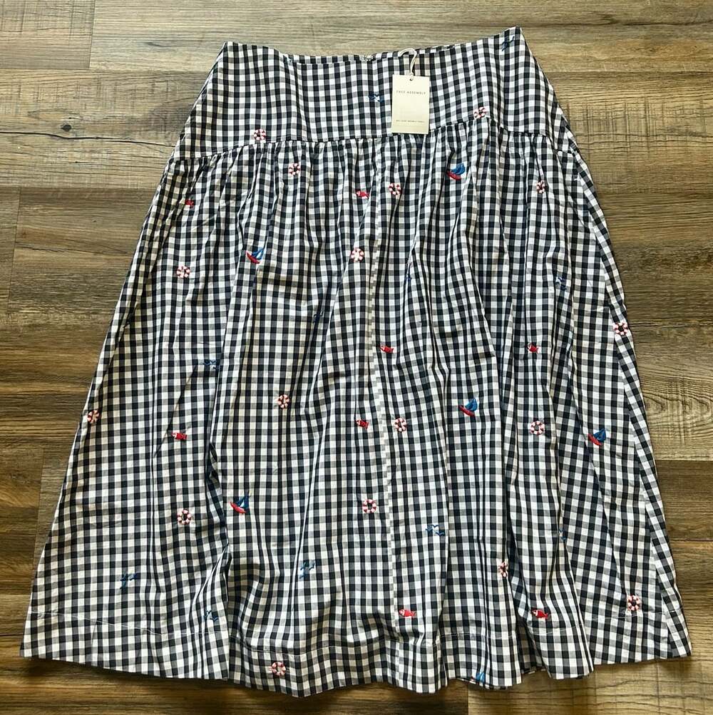 Free Assembly Embroidered Gingham Midi Skirt Size 16 Black White Nautical
